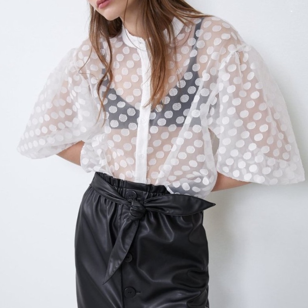 Zara sheer polkadot top